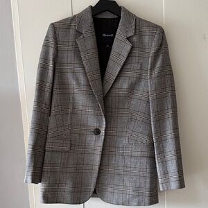 Madewell Gray Glen Plaid Single-Button Blazer